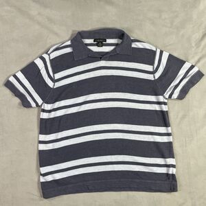 Banana Republic Polo Men’s XL Shirt Striped Preppy Linen Cotton Blend Y2K Blue